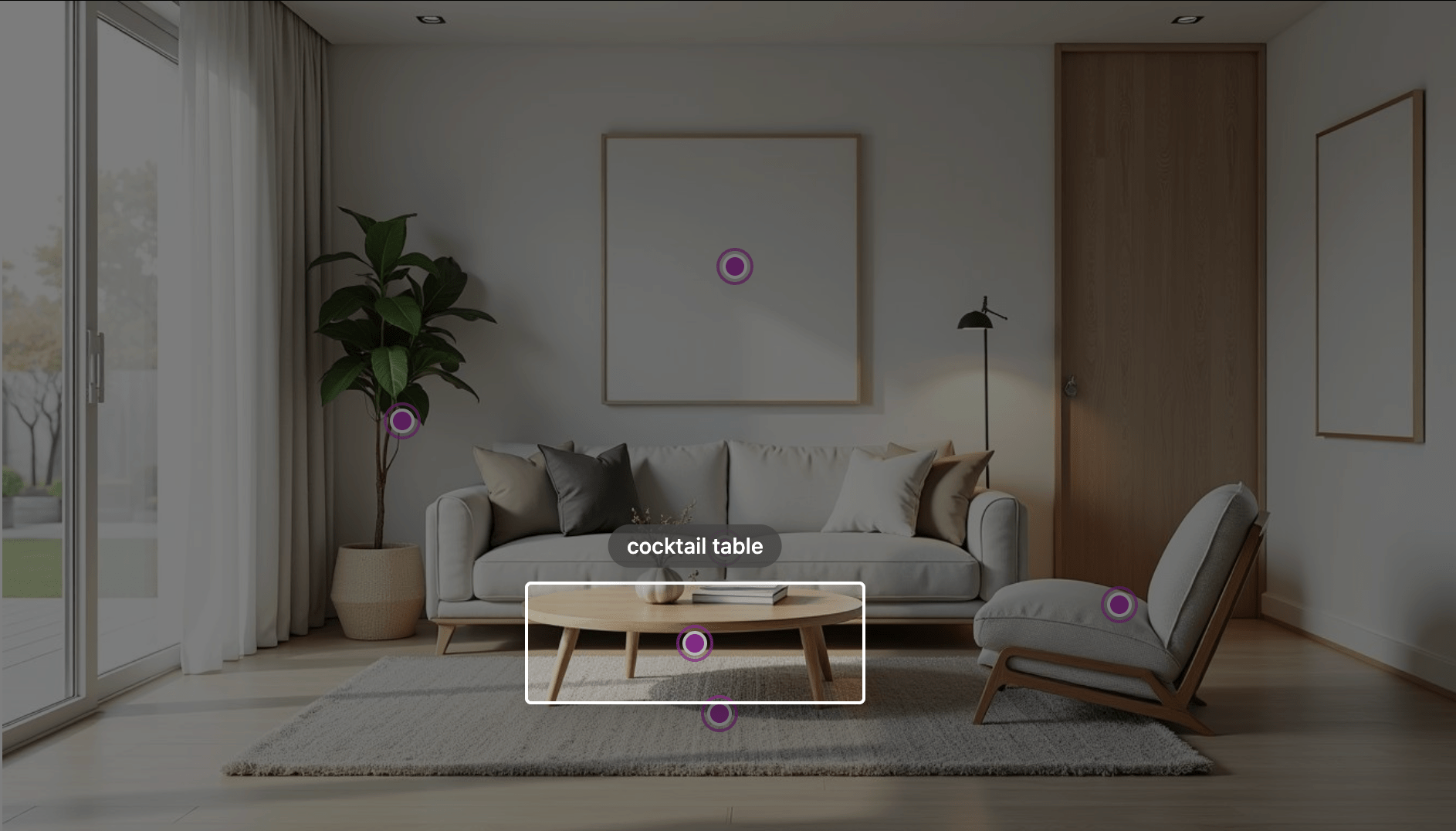 AI furniture detection identifying chair, coffee table, and couch